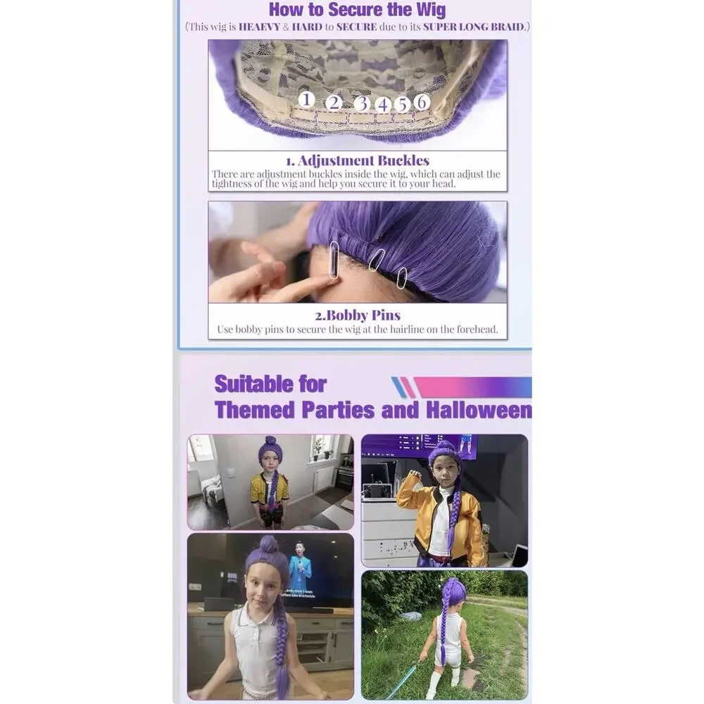 Long Purple Braid Cosplay Wig for Halloween Party Costume (Small Size)